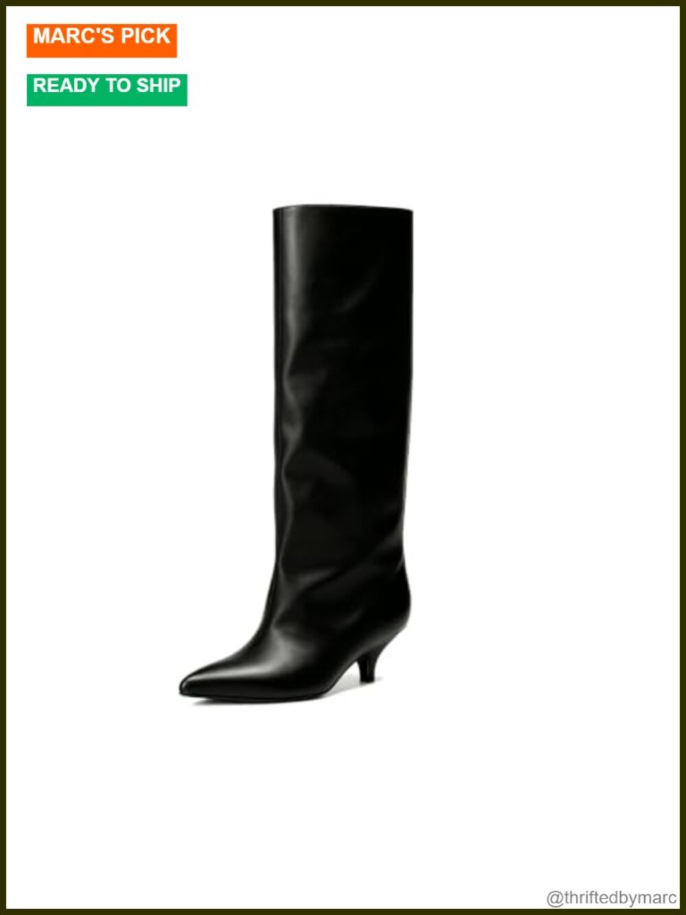 Slouchy Knee High Boots Women Pointed Toe Faux Leather Kitten Heel Pull-On